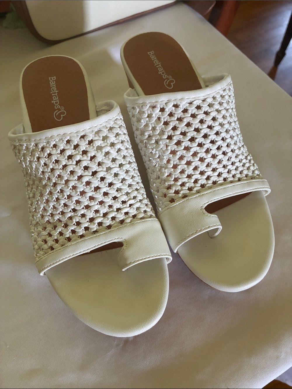 BareTraps White Woven Slide Mules
